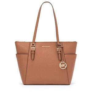 Michael Kors brown Saffiano leather Jet Set Top-Zip Tote bag